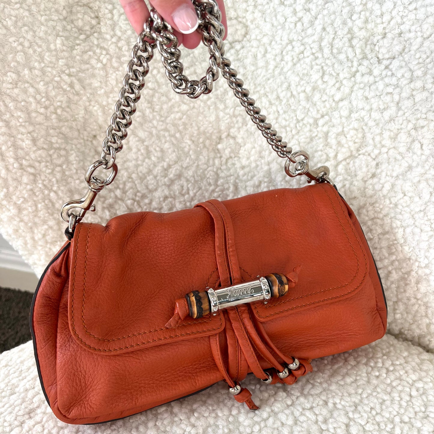 Gucci Calfskin Bamboo Croisette Shoulder Bag