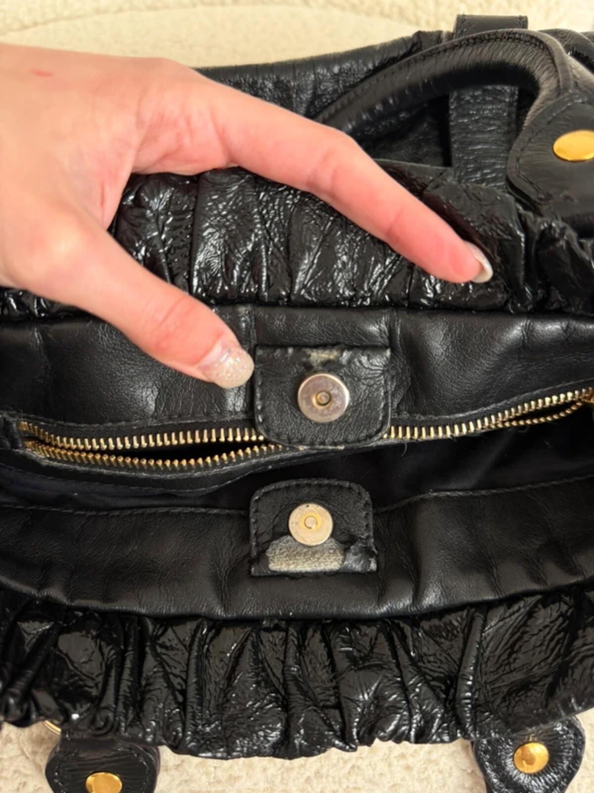 Miu Miu Black Vitello Lux Glazed Leather Ruched Bow Bag