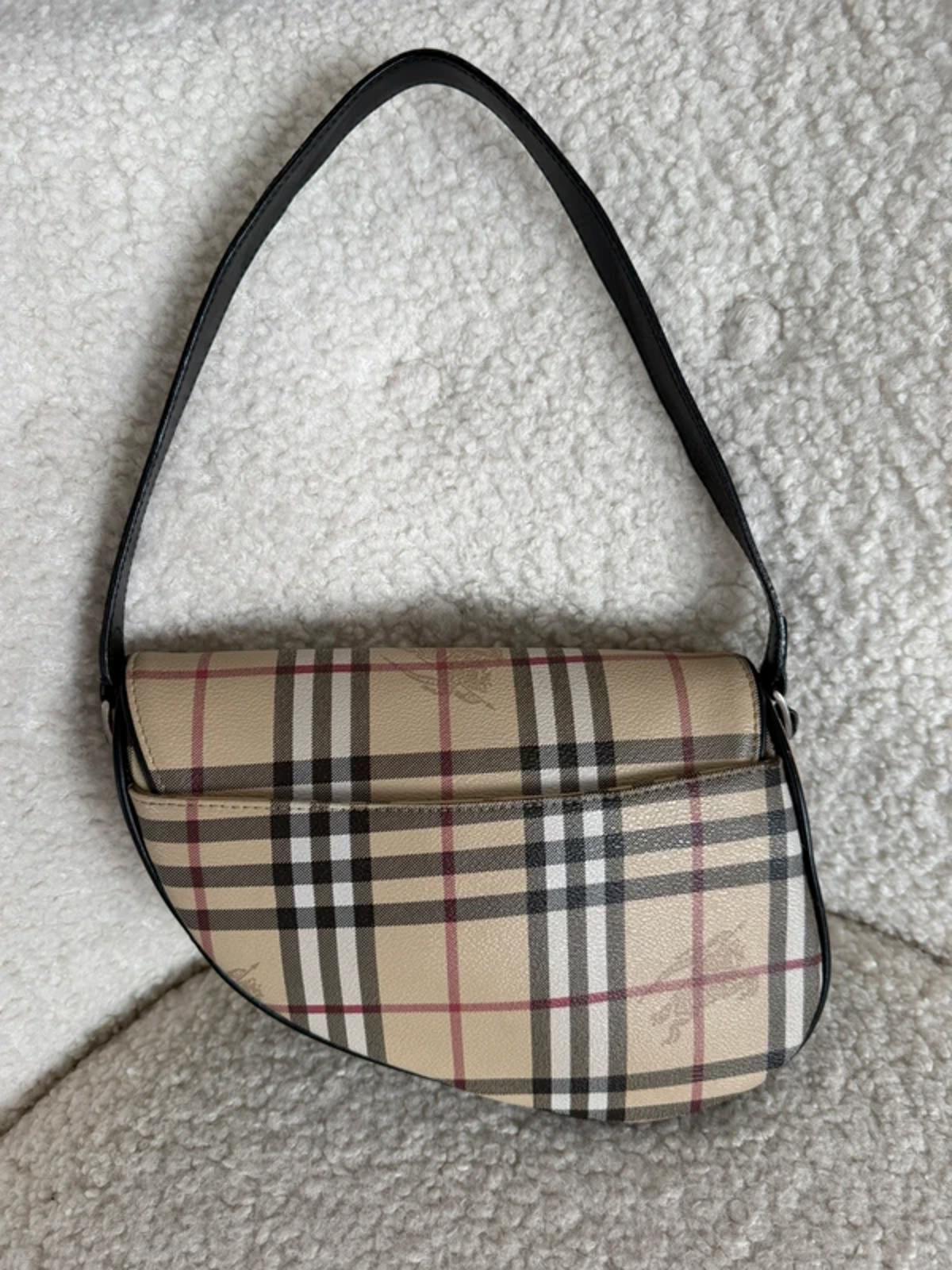 Burberry Nova Check Saddle Bag Black Leather Trim