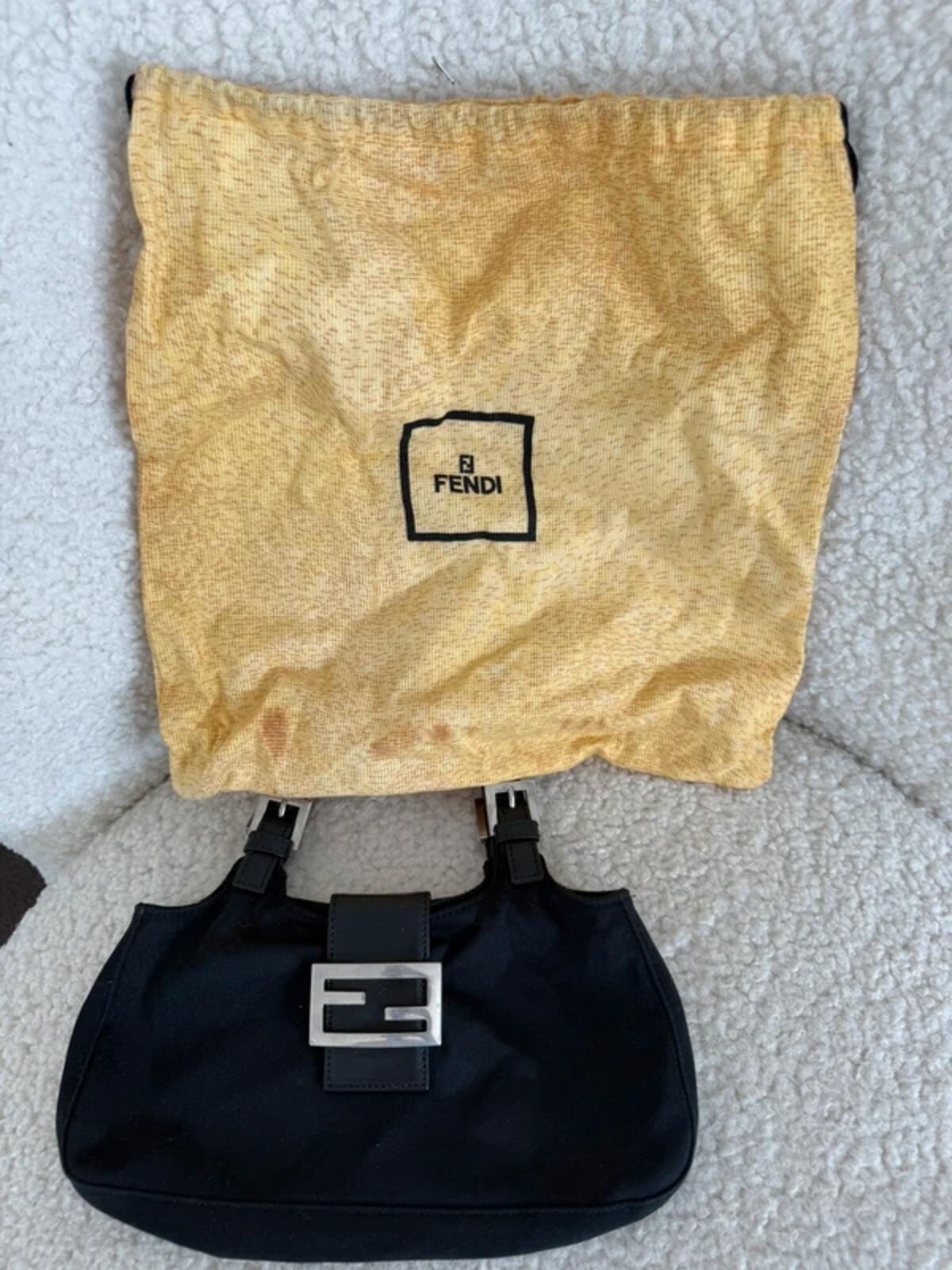 Fendi Black Nylon Mamma Baguette Mini Shoulder Bag