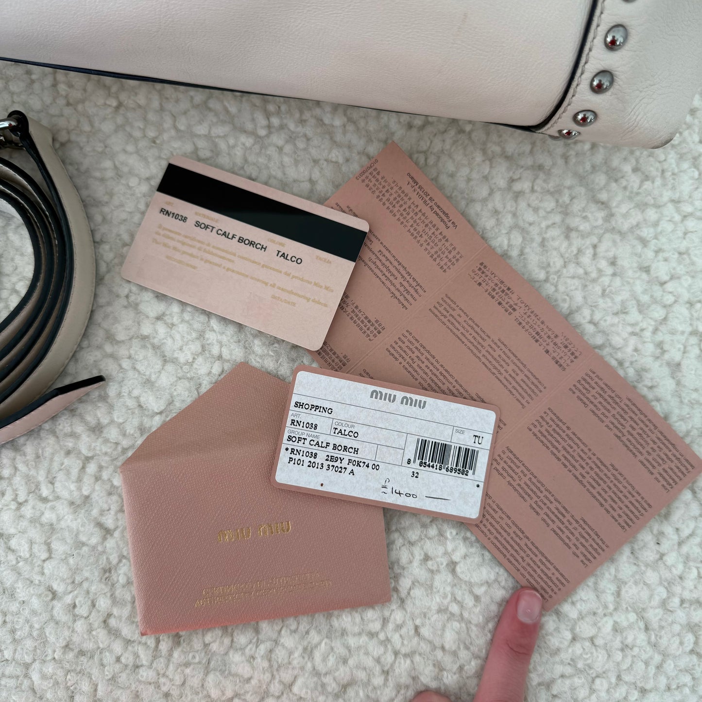 Miu Miu Ecru Studded Shoulder Bag