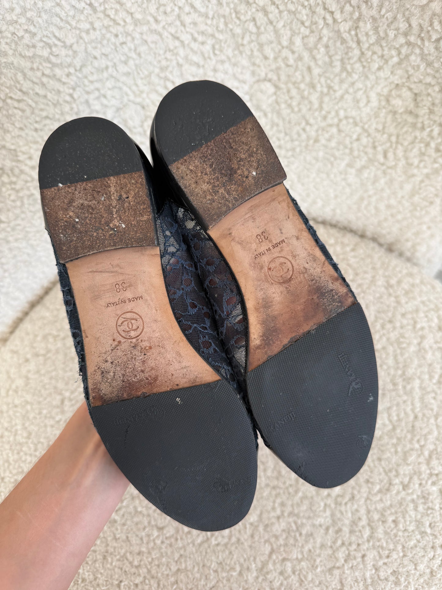 Chanel Lace CC Cap Toe Ballet Flats 38