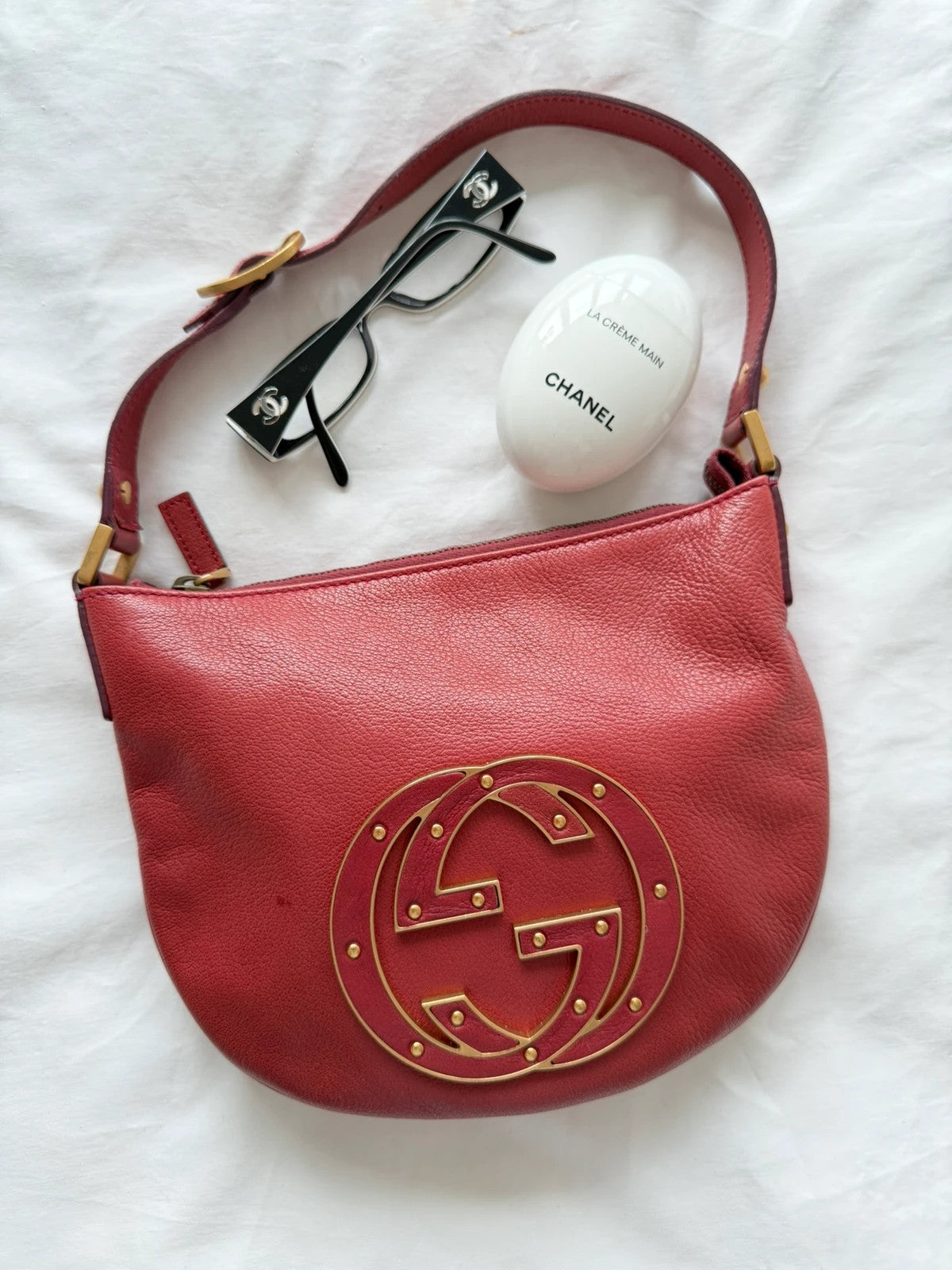 Gucci Dark Red Leather Blondie Logo Mini Hobo