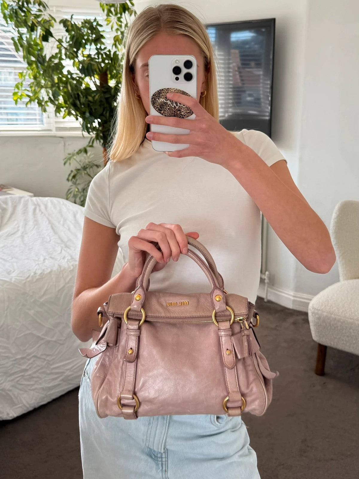 Miu Miu Vitello Lux Mini Bow Bag Mughetto