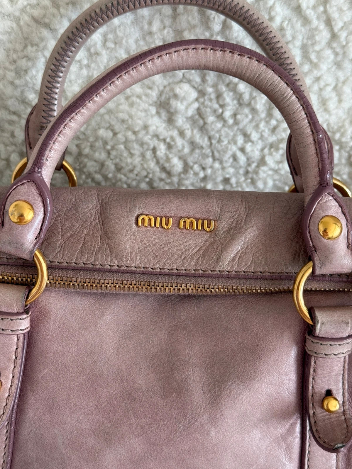 Miu Miu Vitello Lux Mini Bow Bag Mughetto