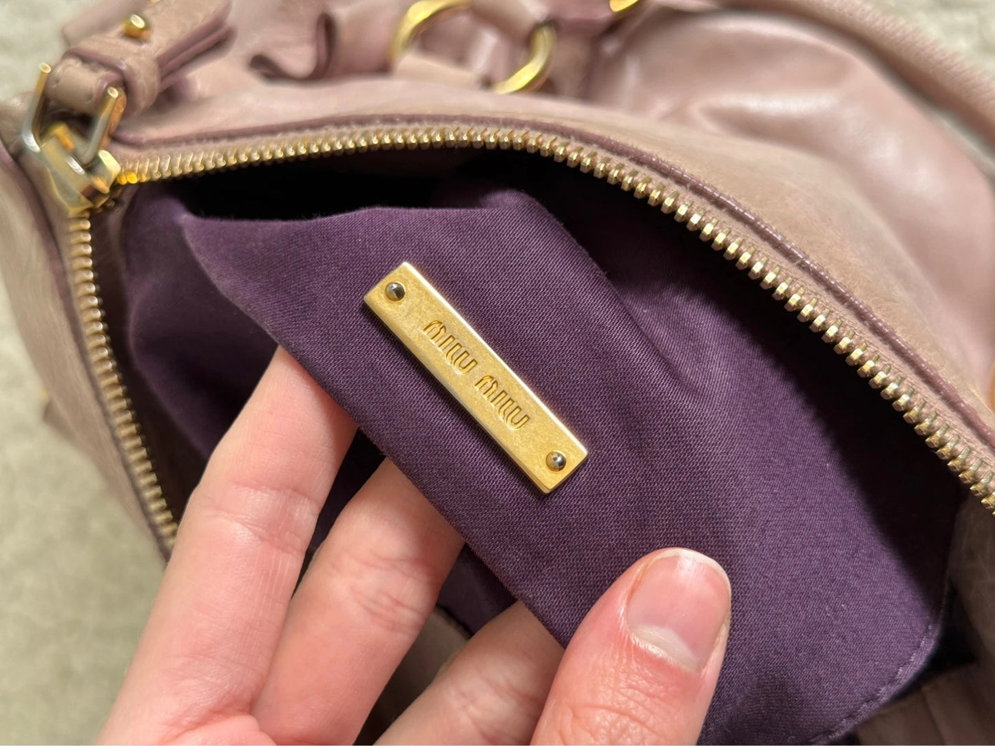 Miu Miu Vitello Lux Mini Bow Bag Mughetto