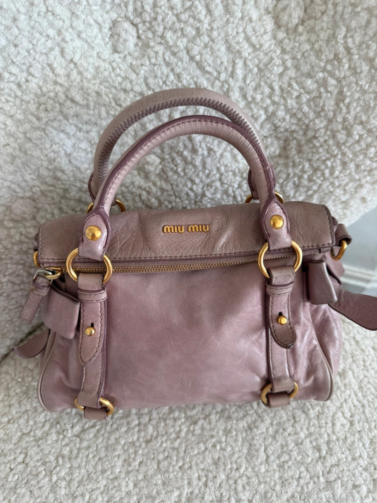 Miu Miu Vitello Lux Mini Bow Bag Mughetto