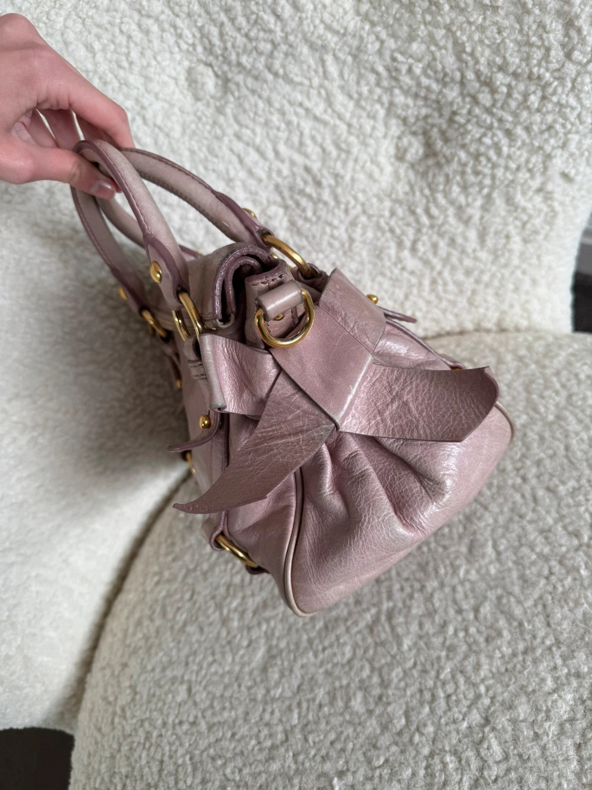 Miu Miu Vitello Lux Mini Bow Bag Mughetto