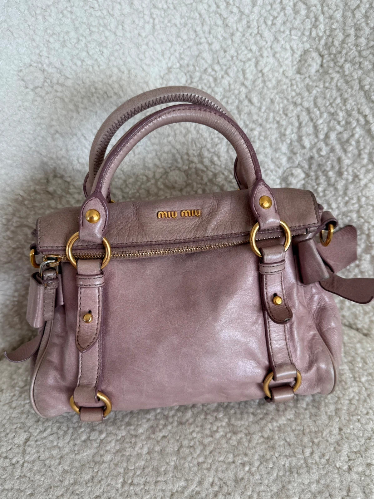 Miu Miu Vitello Lux Mini Bow Bag Mughetto
