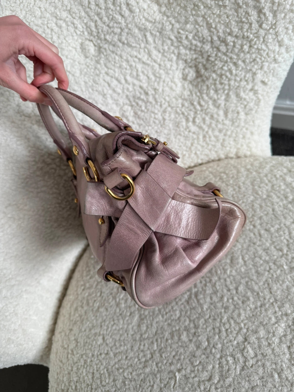 Miu Miu Vitello Lux Mini Bow Bag Mughetto