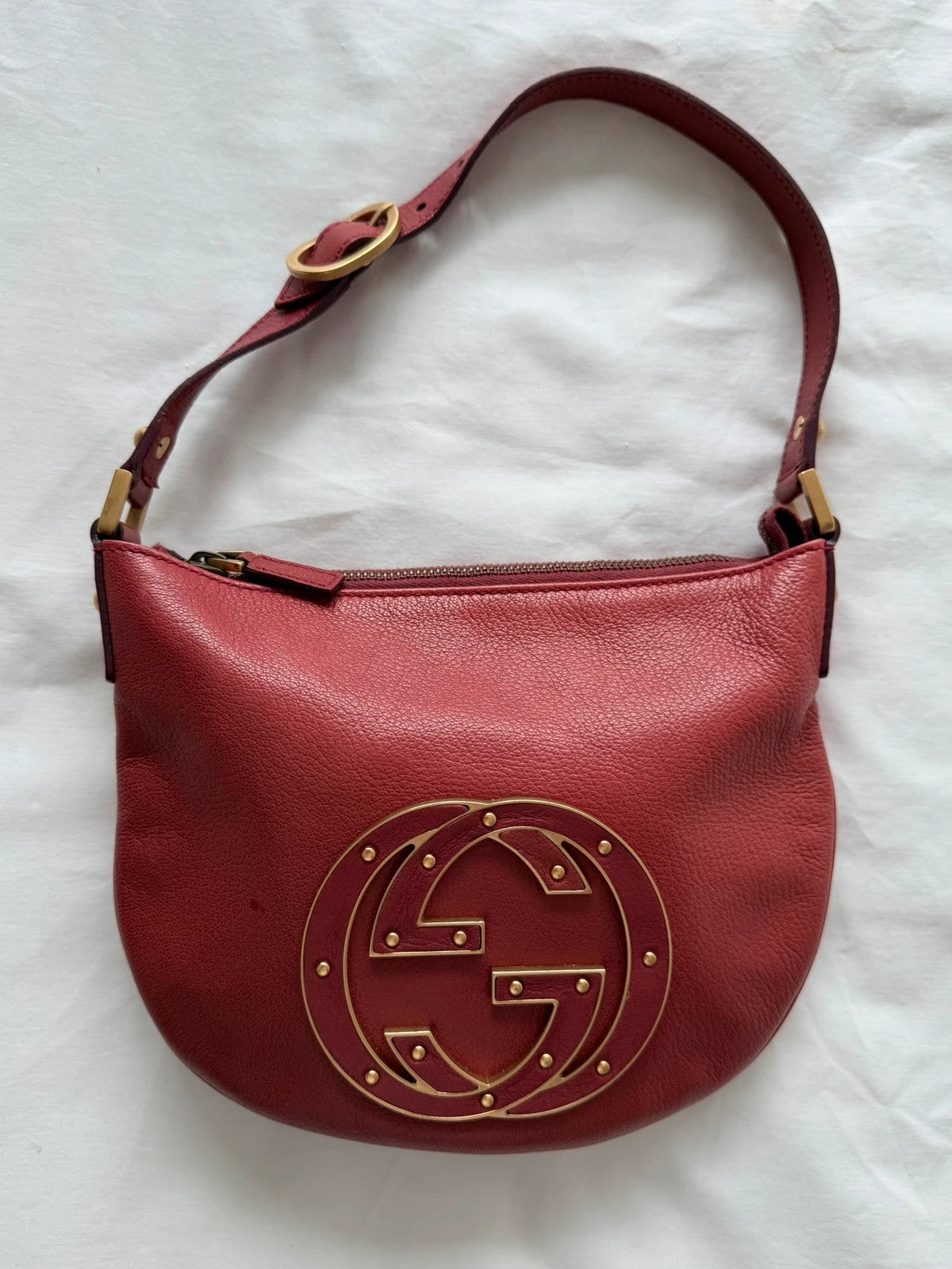 Gucci Dark Red Leather Blondie Logo Mini Hobo
