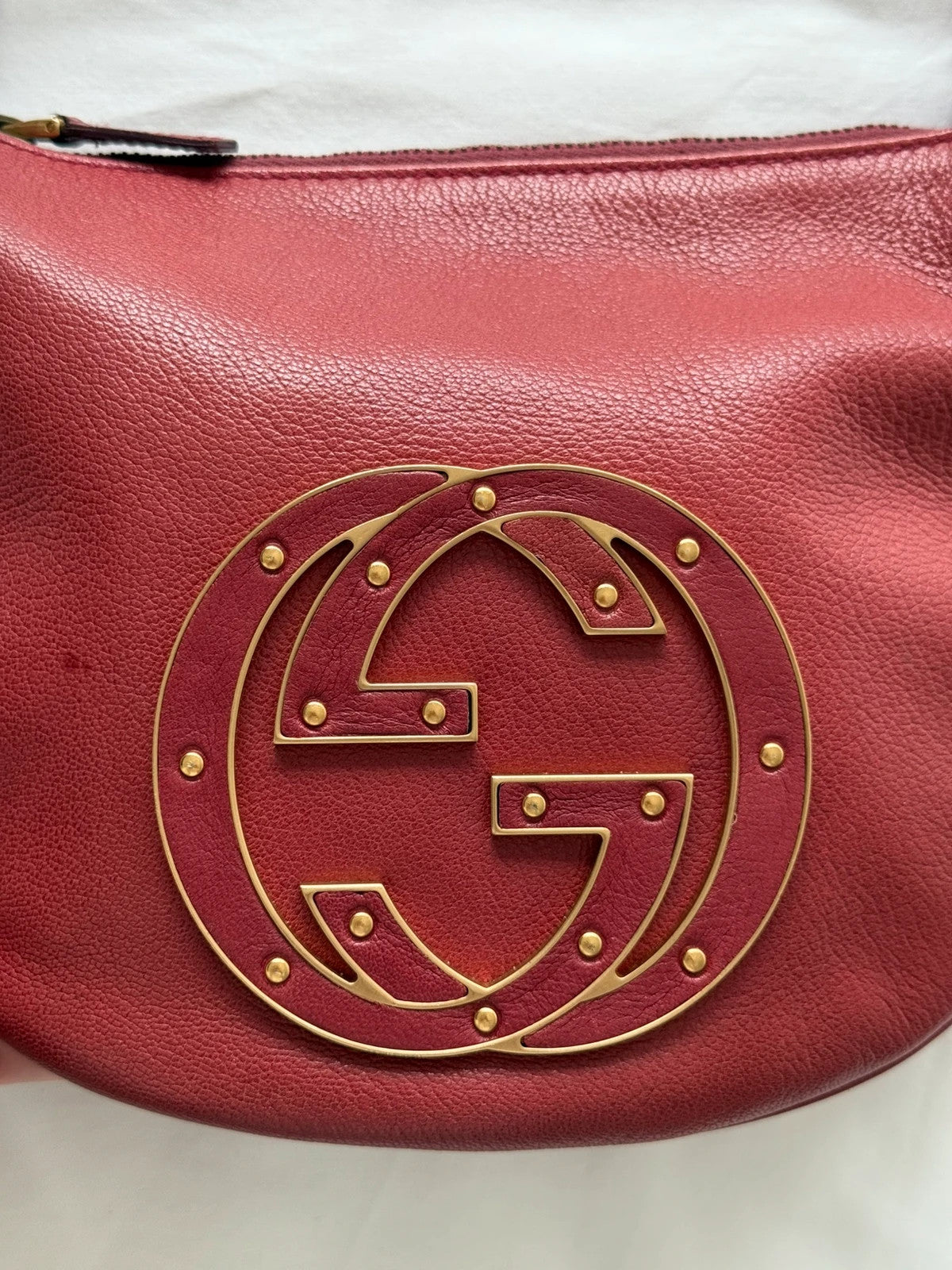 Gucci Dark Red Leather Blondie Logo Mini Hobo