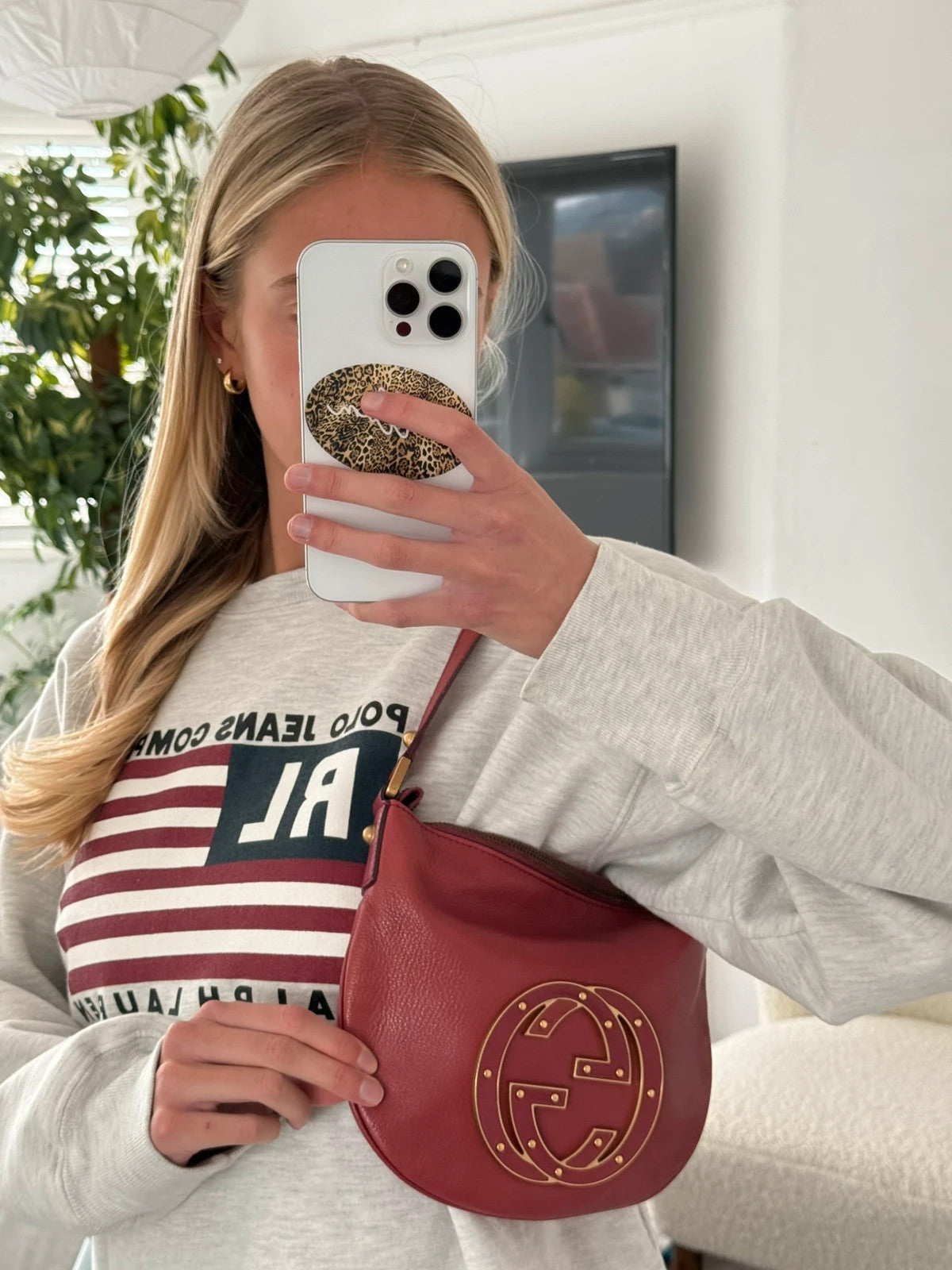 Gucci Dark Red Leather Blondie Logo Mini Hobo