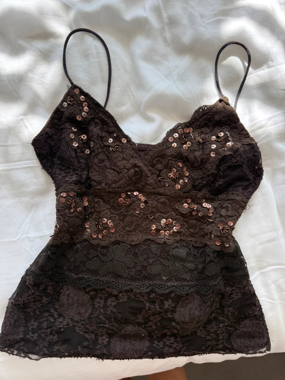 Brown lace sequin cami