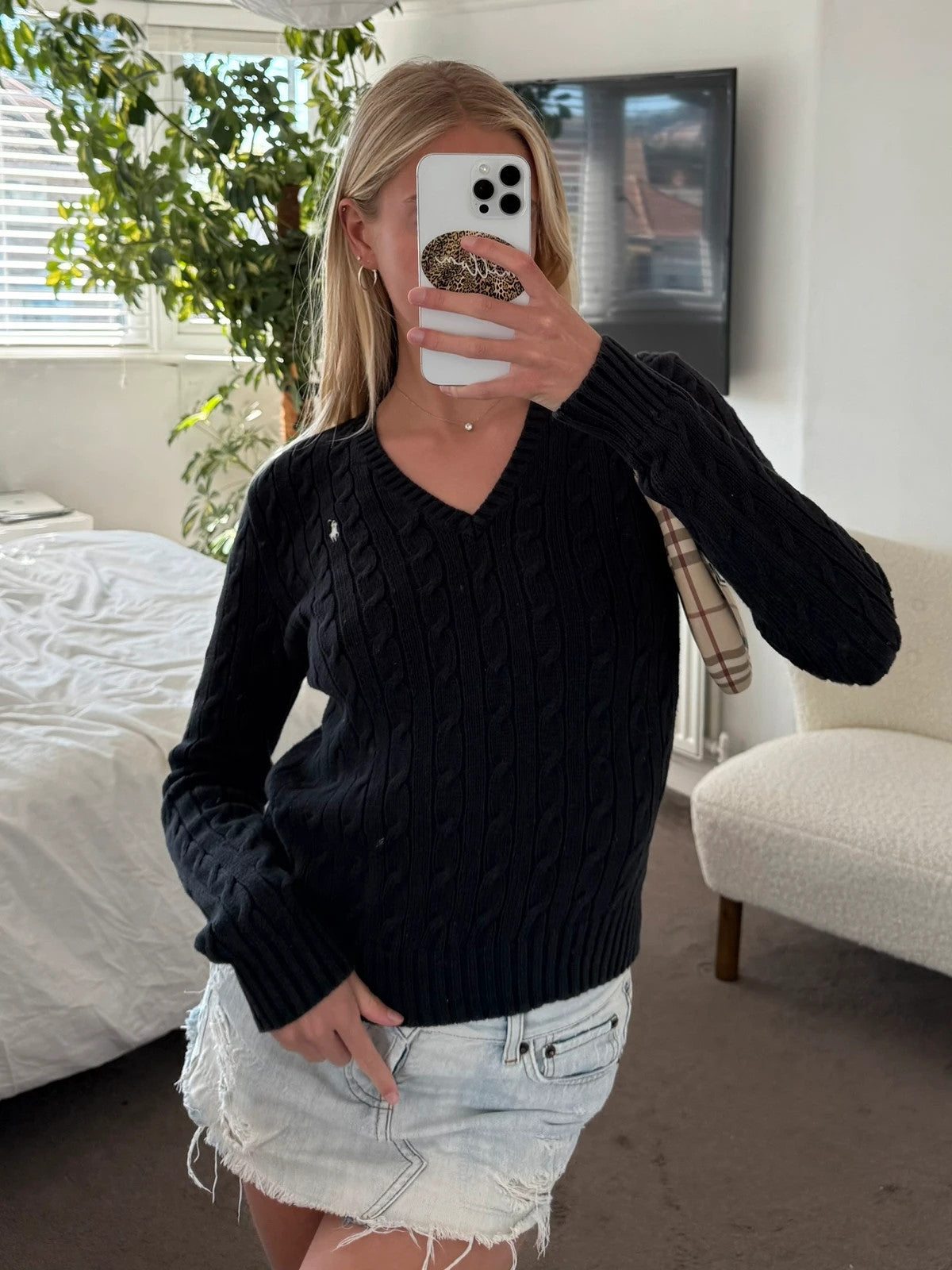 Black cable knit jumper