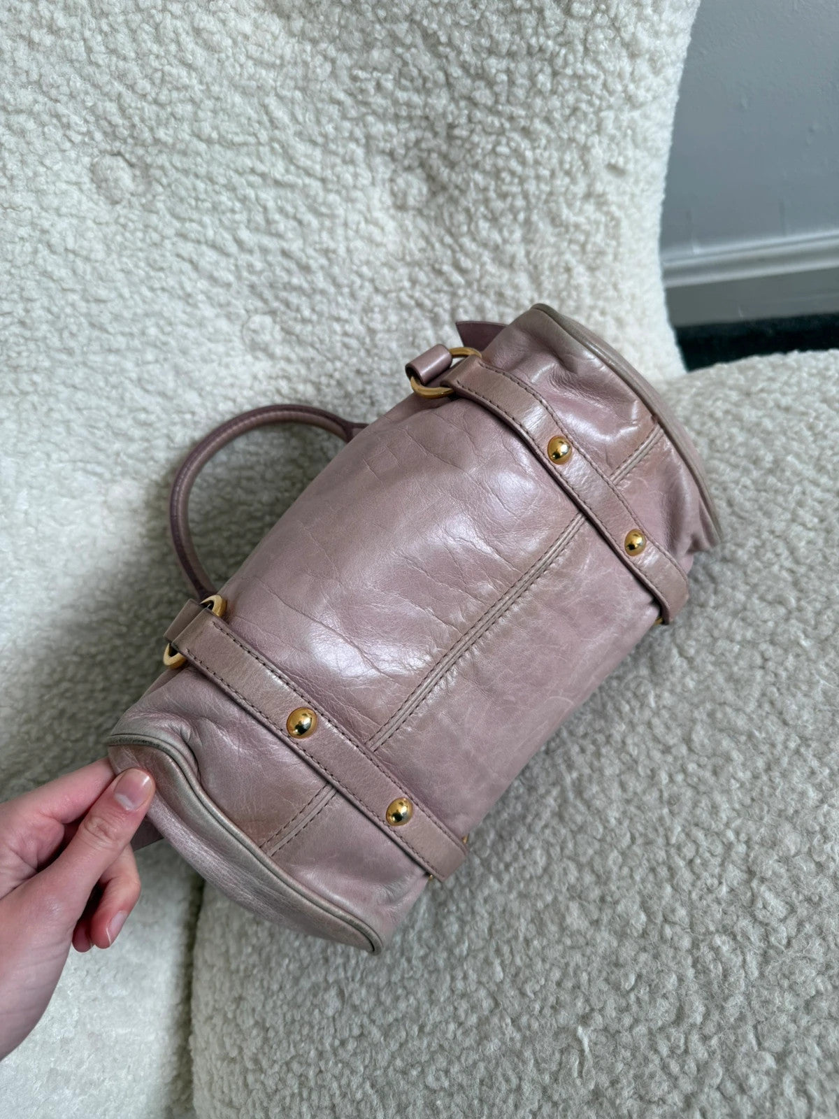 Miu Miu Vitello Lux Mini Bow Bag Mughetto