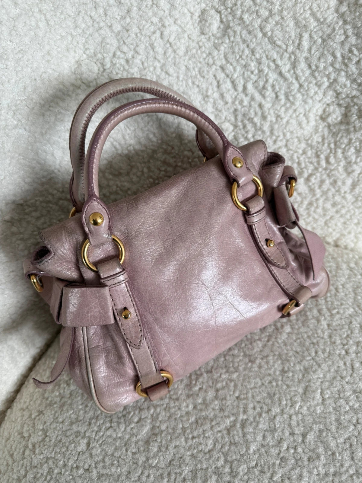 Miu Miu Vitello Lux Mini Bow Bag Mughetto