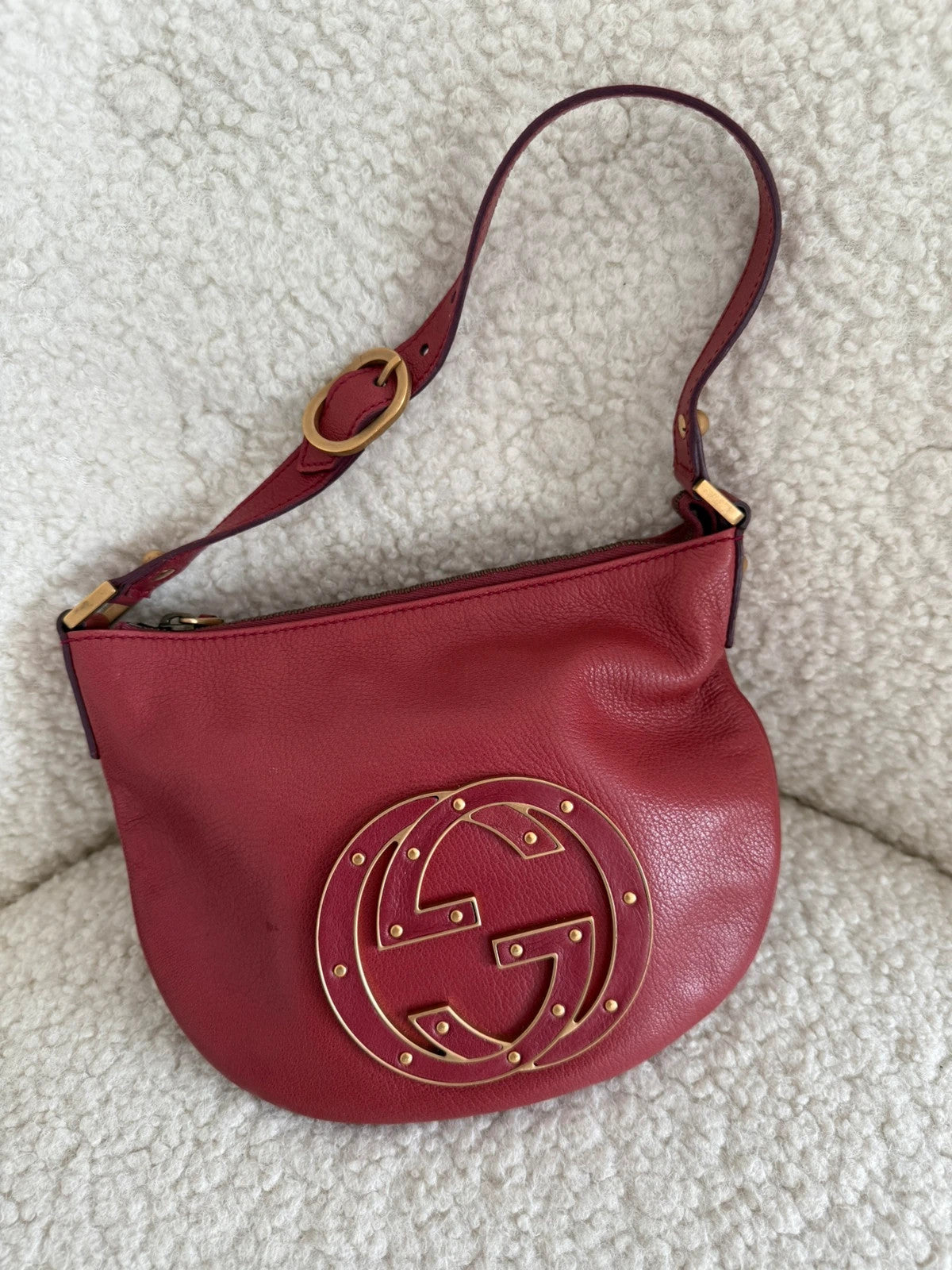 Gucci Dark Red Leather Blondie Logo Mini Hobo
