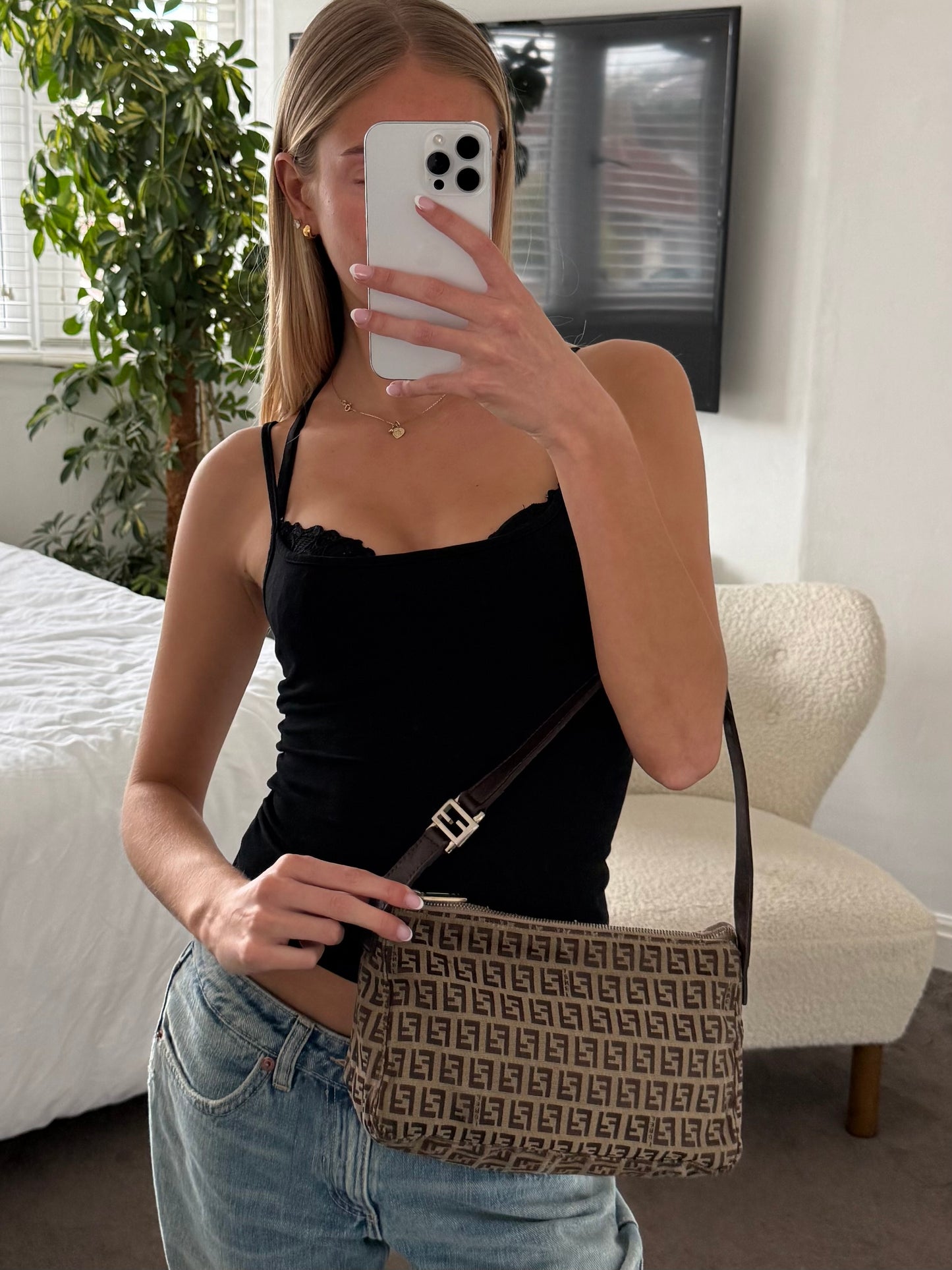 Fendi Zucchino Canvas Pochette – Brown FF