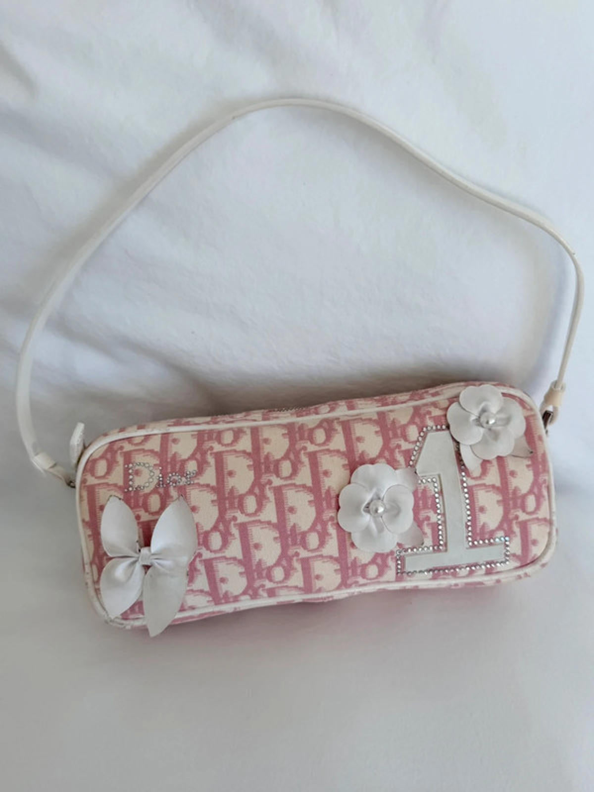 Christian Dior pink & white Oblique canvas mini Pochette shoulder bag with floral