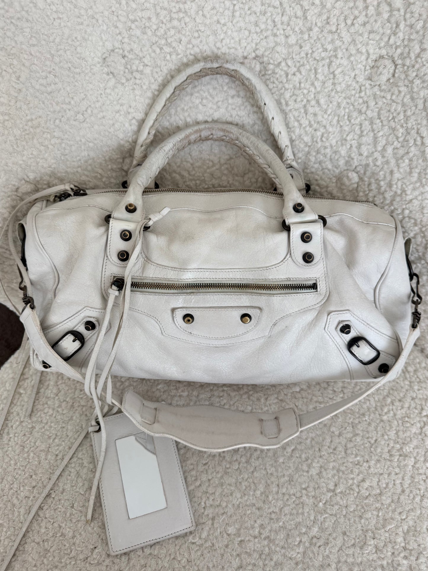 Balenciaga City Bag White Leather Classic Hardware