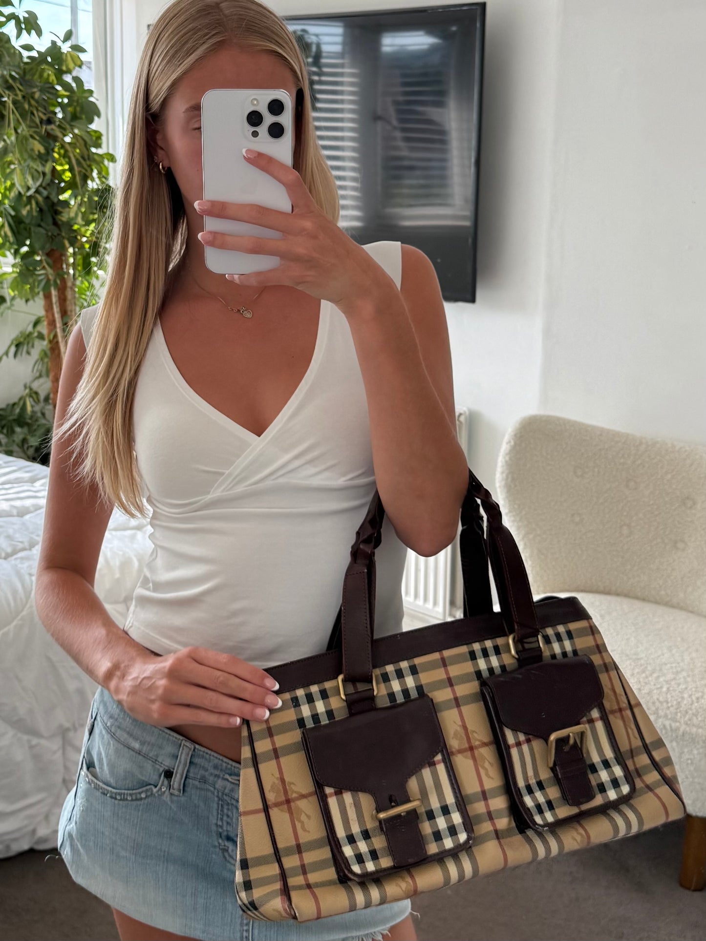 Vintage Burberry Haymarket Check Rectangle Handbag