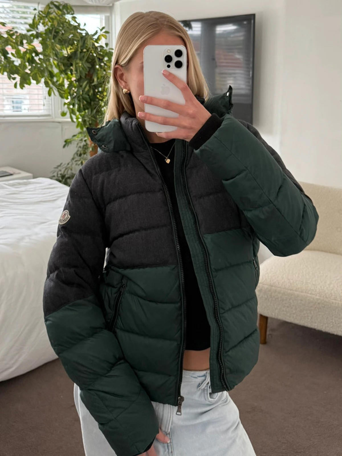 Moncler Charcoal & Deep Green Down Puffer Jacket