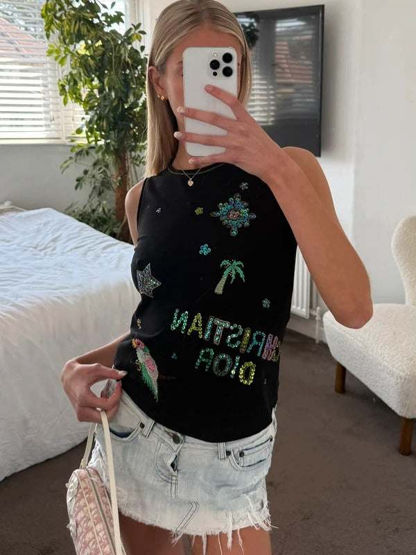 christian dior embellished tank top