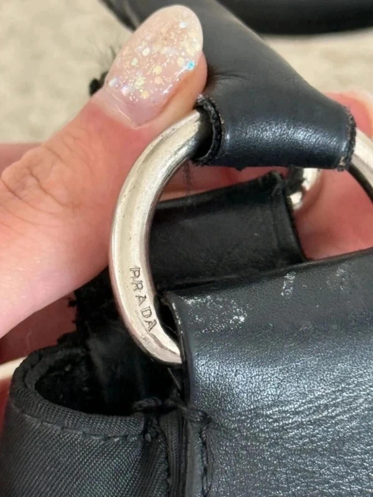 Prada nylon buckle half moon shoulder bag in black