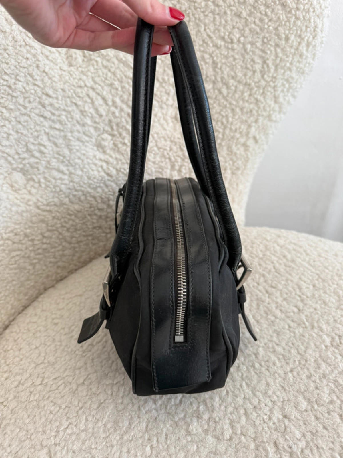 Prada Black Tessuto Nylon Buckle Handbag with Padlock