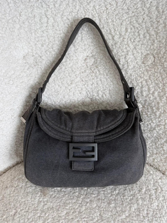 fendi mamma baguette grey jersey shoulder bag