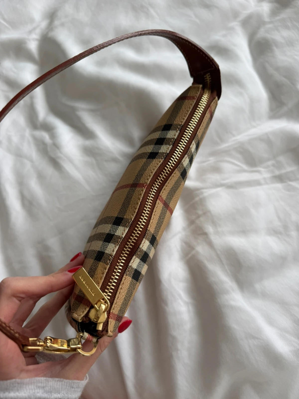 Burberry London Nova Check Shadow Horse Mini Baguette Shoulder Bag