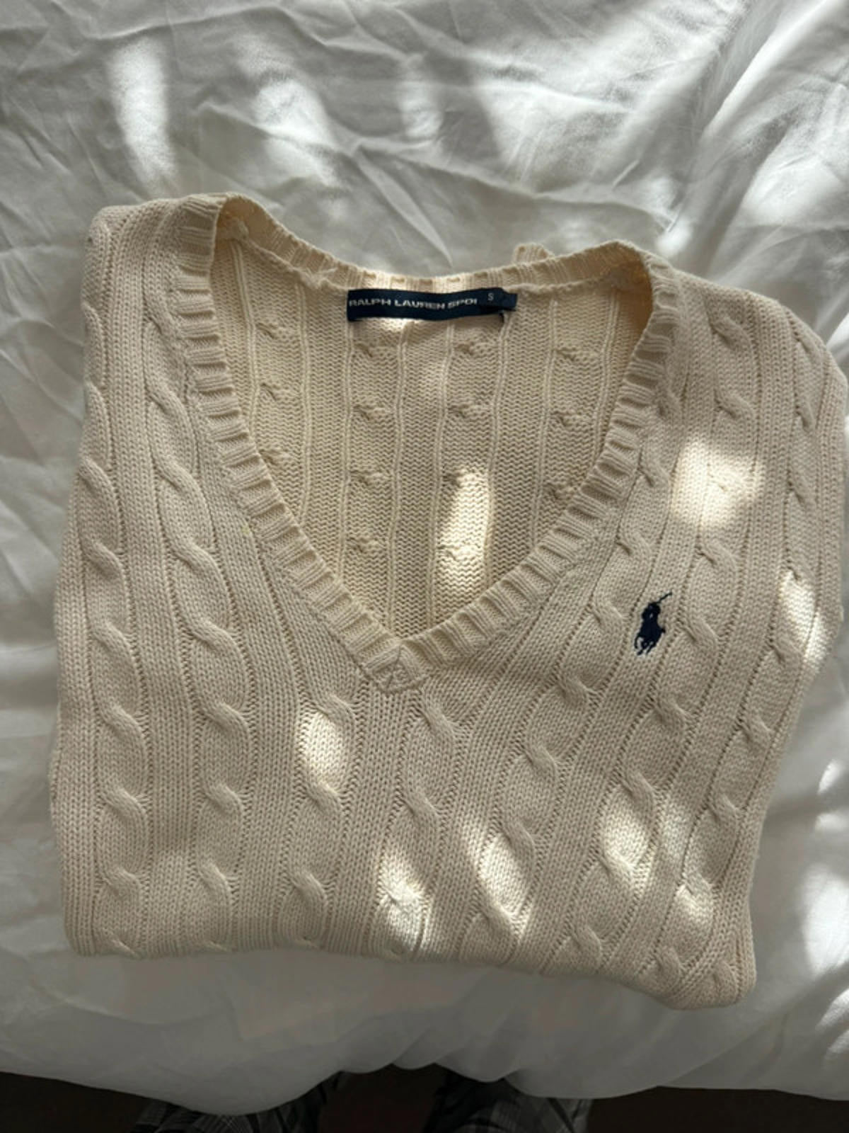 Ralph Lauren Cream Cable Knit V Neck Jumper