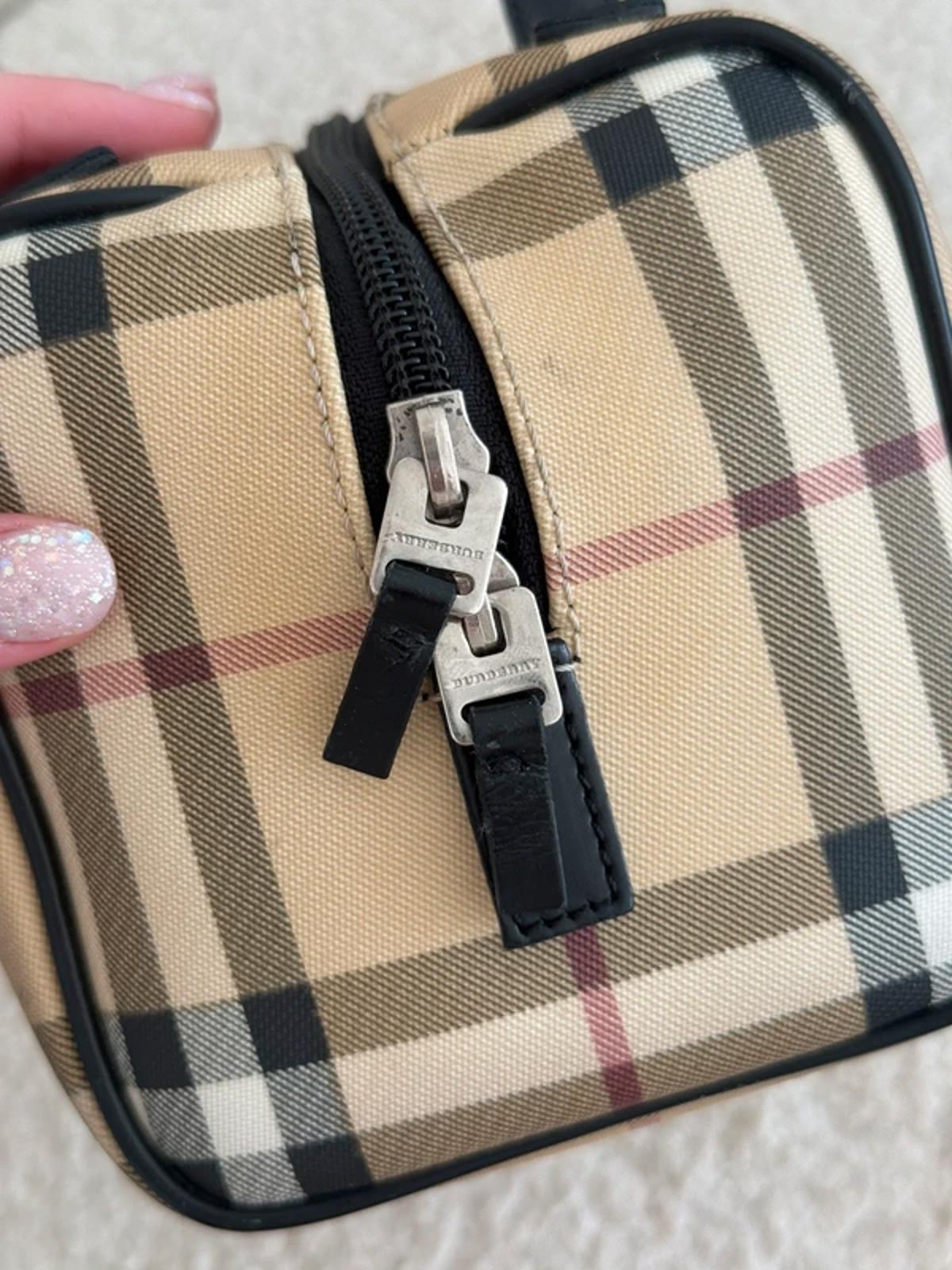 Burberry Nova Check Mini Barrel Shoulder Bag Black Leather Trim