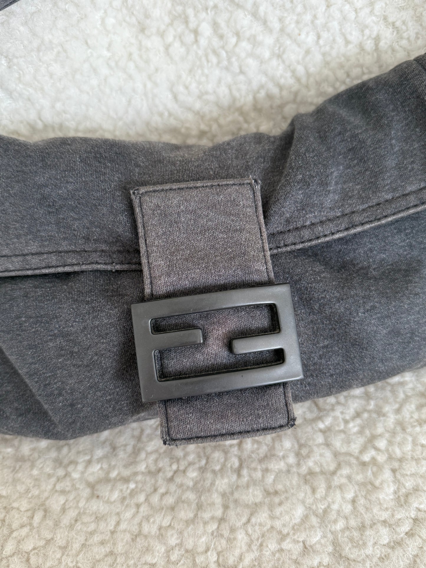 Fendi Grey Fabric Baguette Shoulder Bag