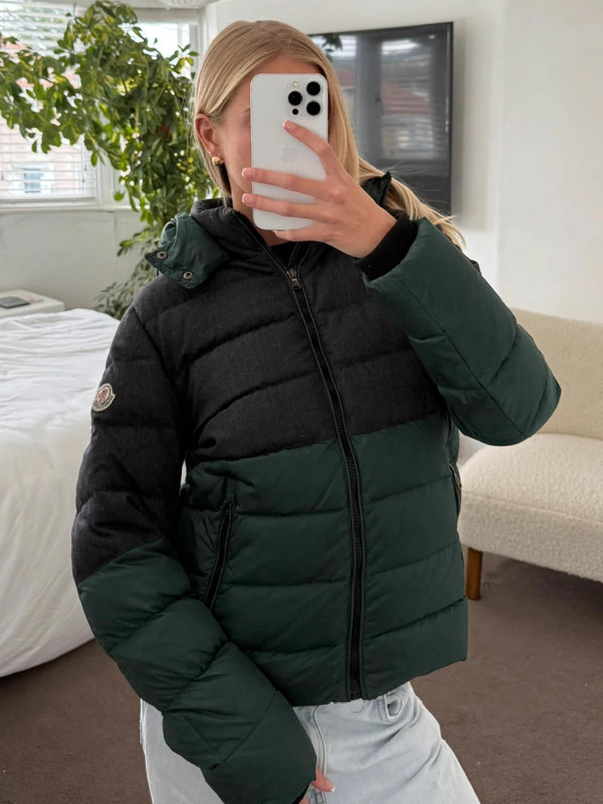 Moncler Charcoal & Deep Green Down Puffer Jacket