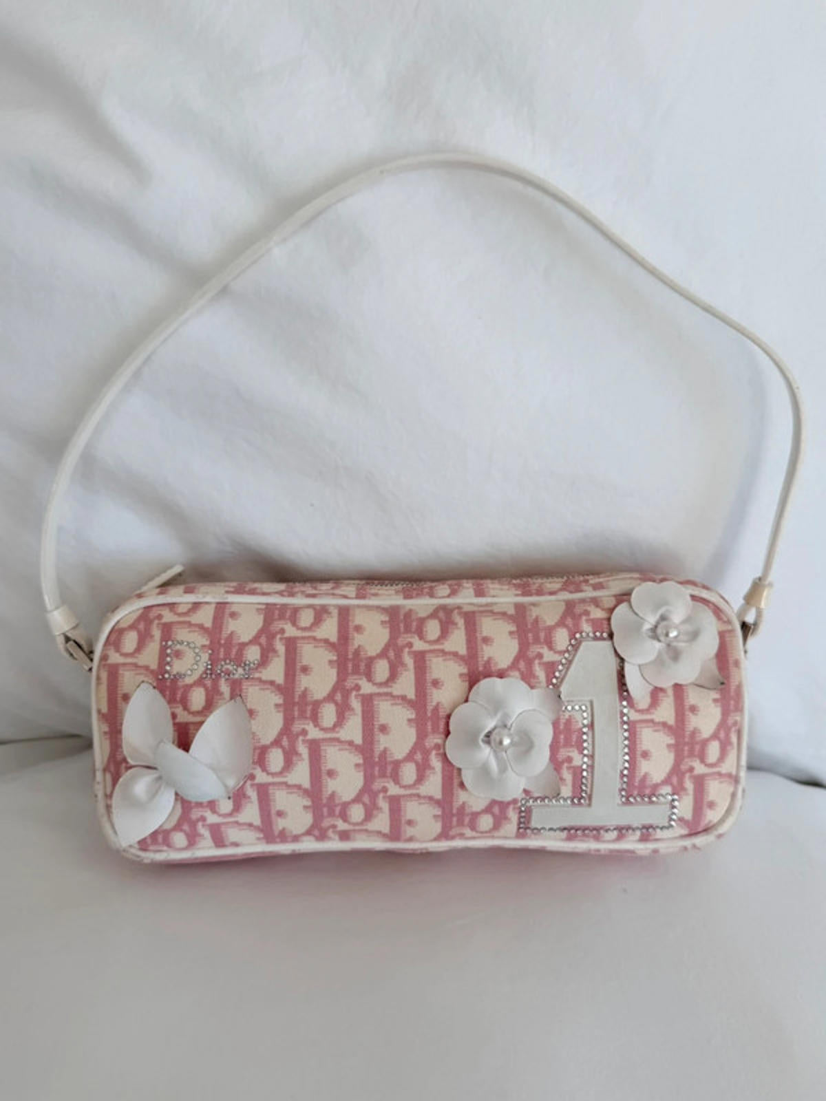 Christian Dior pink & white Oblique canvas mini Pochette shoulder bag with floral