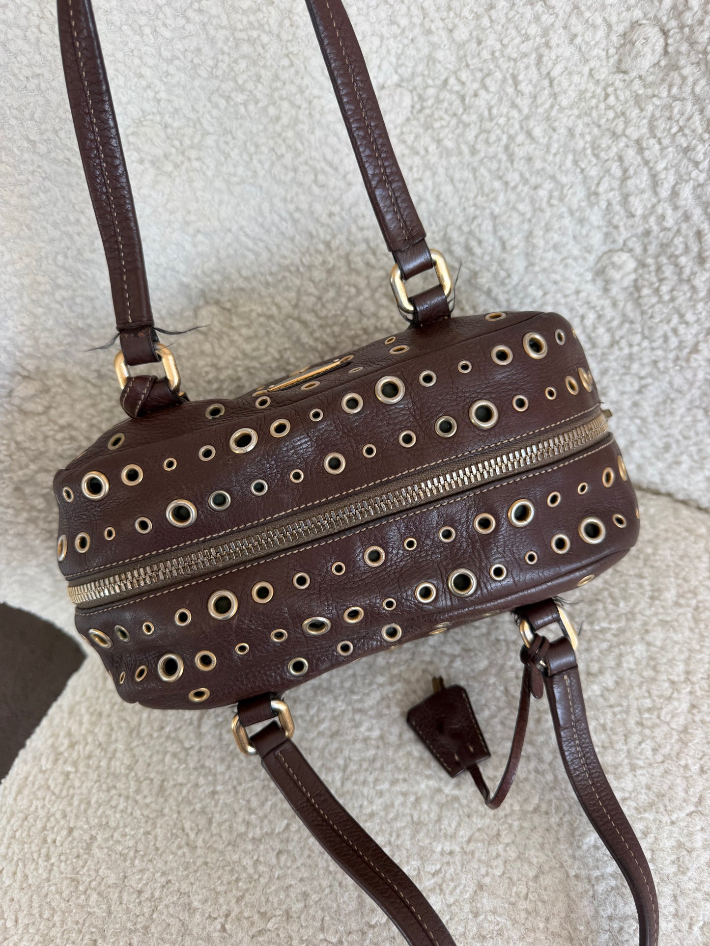 Vintage Prada Vitello Daino Grommet Bauletto Bag
