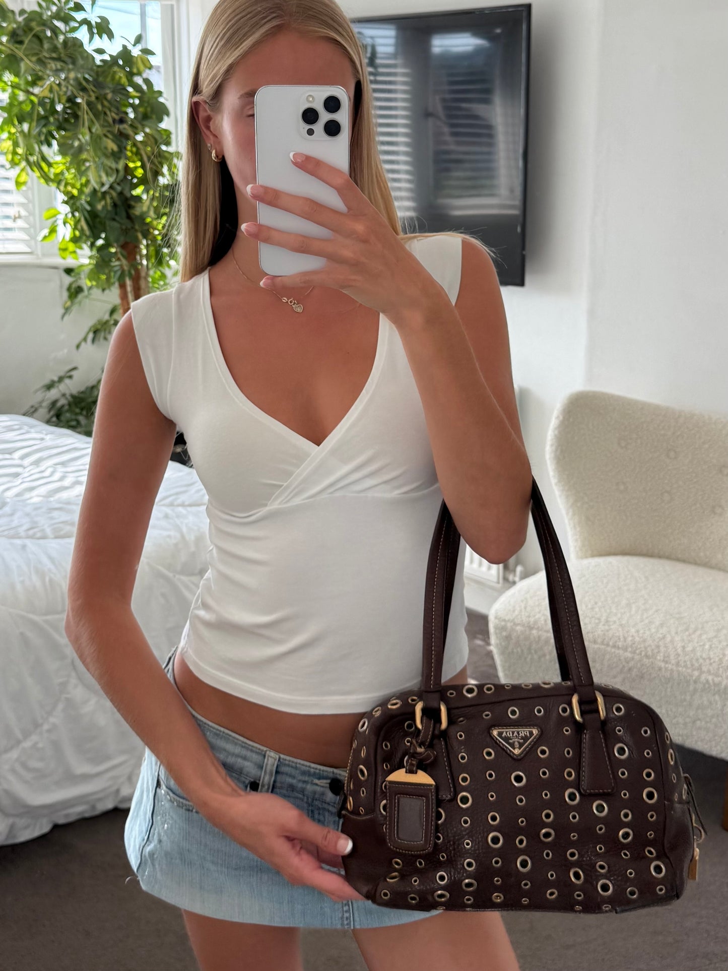 Vintage Prada Vitello Daino Grommet Bauletto Bag