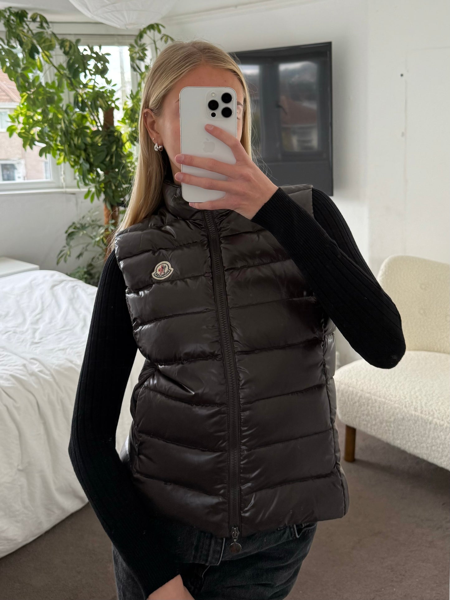 Moncler ghany gilet in dark brown