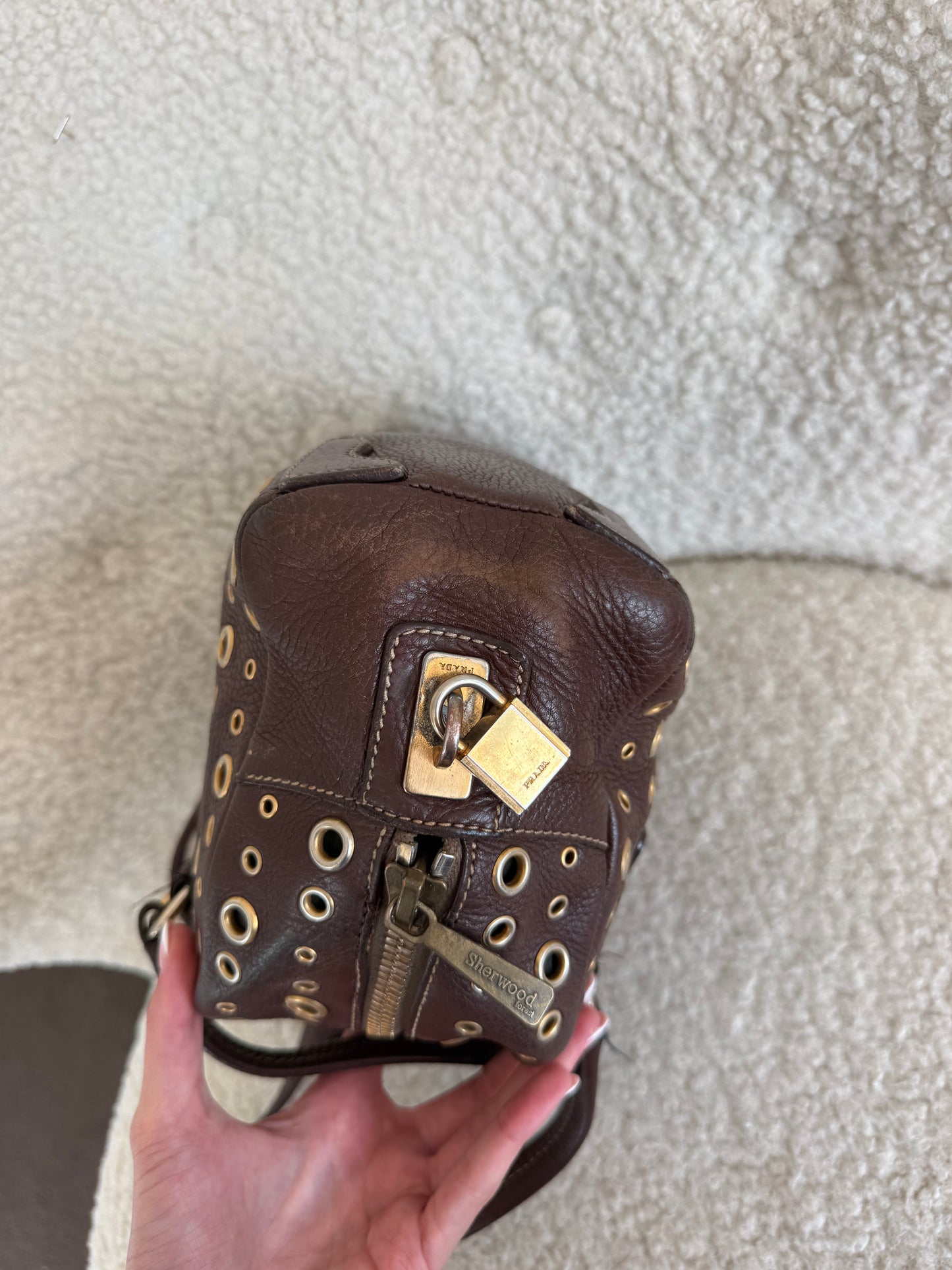 Vintage Prada Vitello Daino Grommet Bauletto Bag
