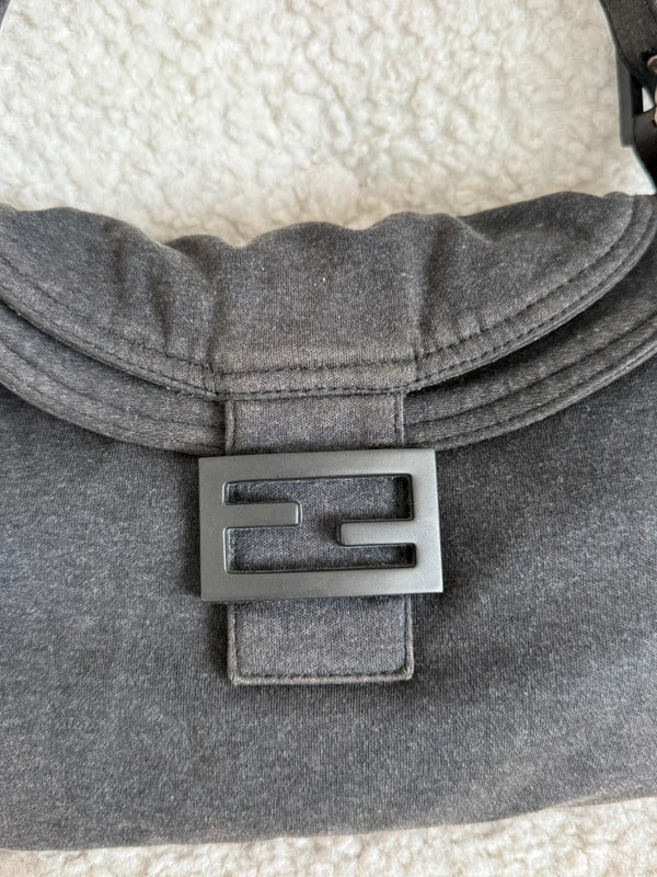 fendi mamma baguette grey jersey shoulder bag