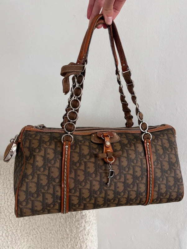 Large christian dior trotter monogram boston shoulder bag