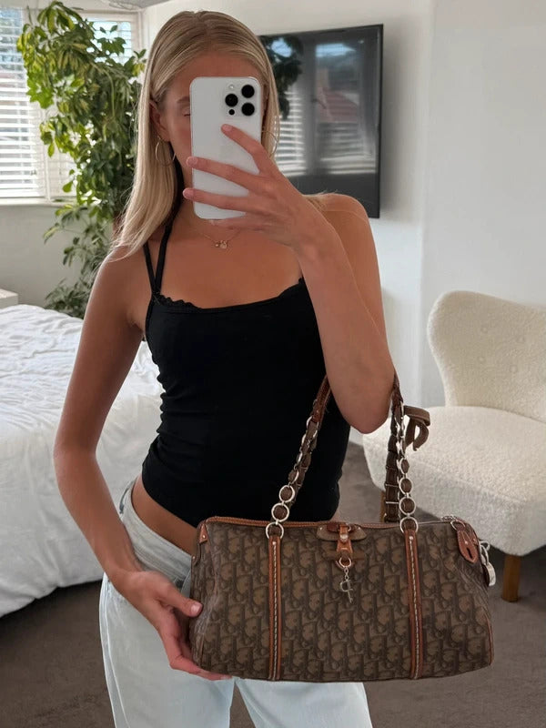 Large christian dior trotter monogram boston shoulder bag