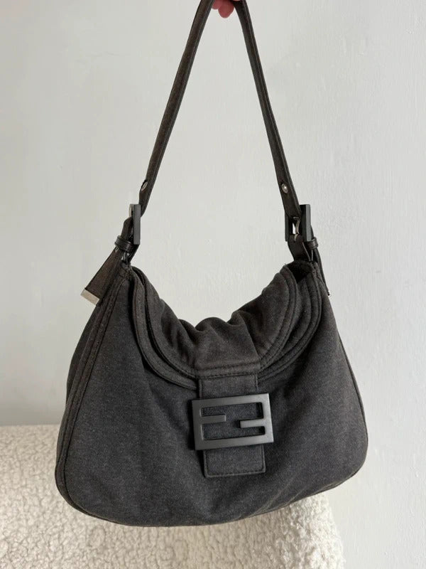 fendi mamma baguette grey jersey shoulder bag