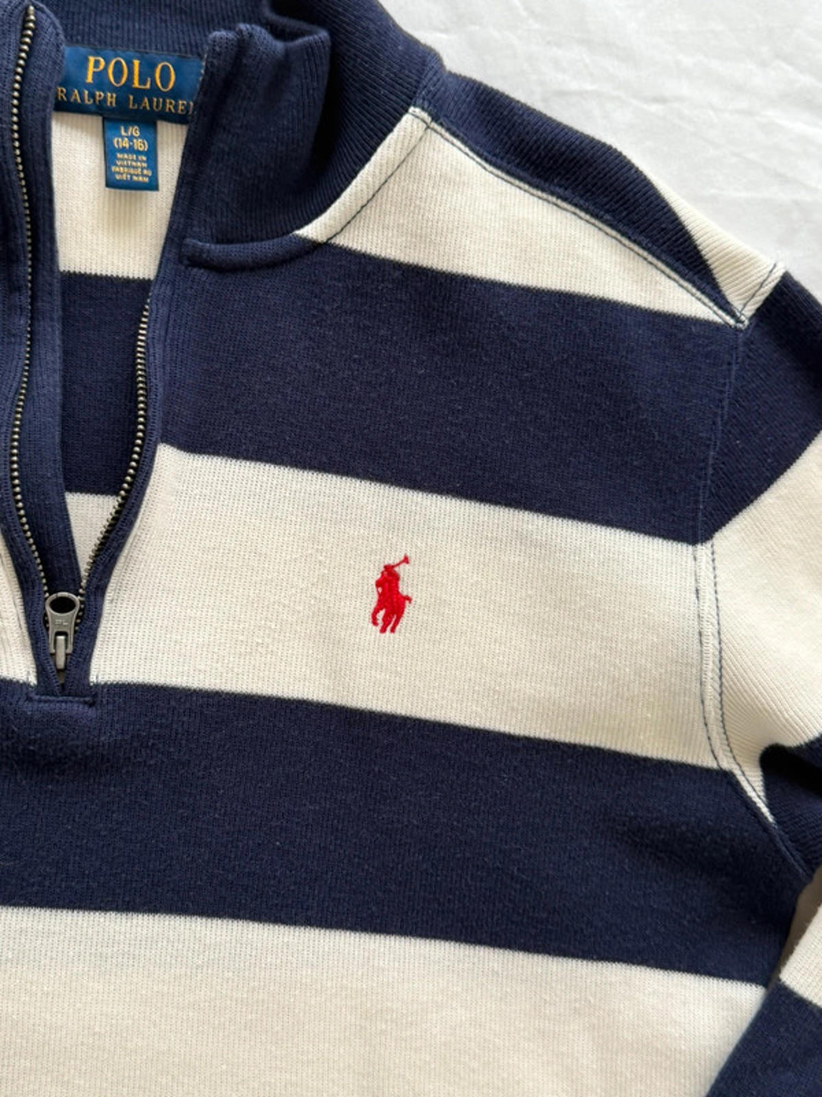 Polo Ralph Lauren Navy & Cream Striped Half Zip