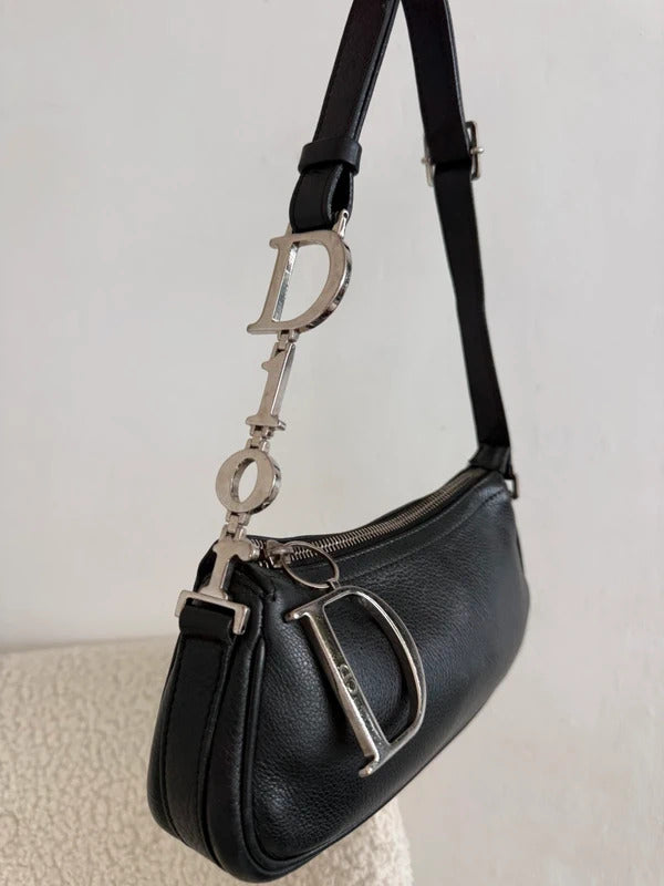 Christian Dior black leather Diorissimo shoulder bag