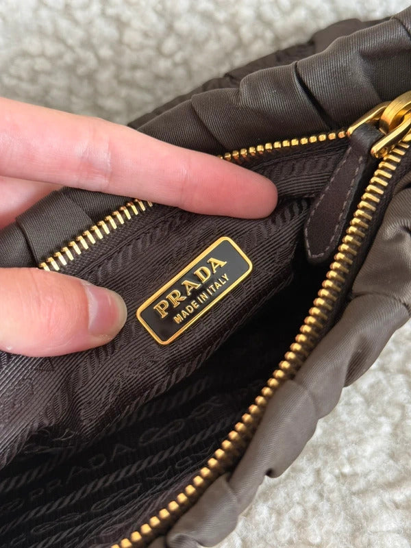 prada tessuto gaufré ruched nylon shoulder bag black