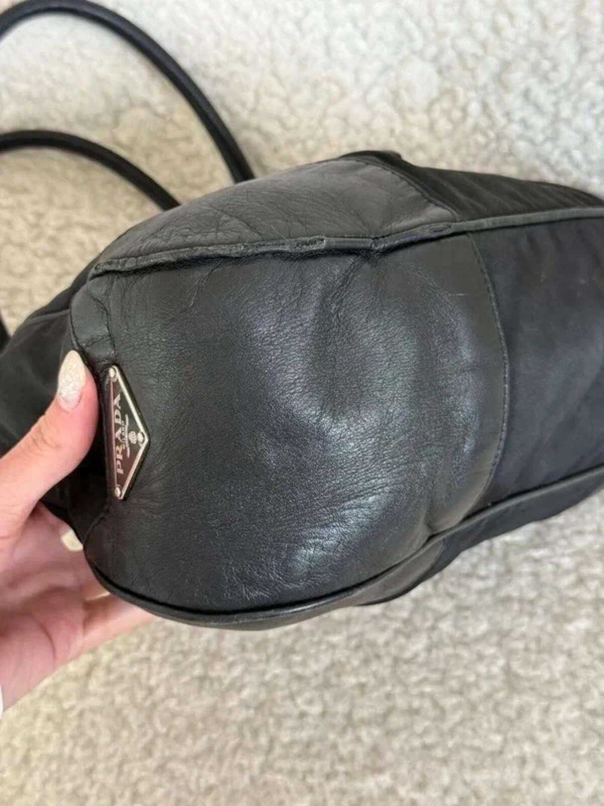 Prada nylon buckle half moon shoulder bag in black