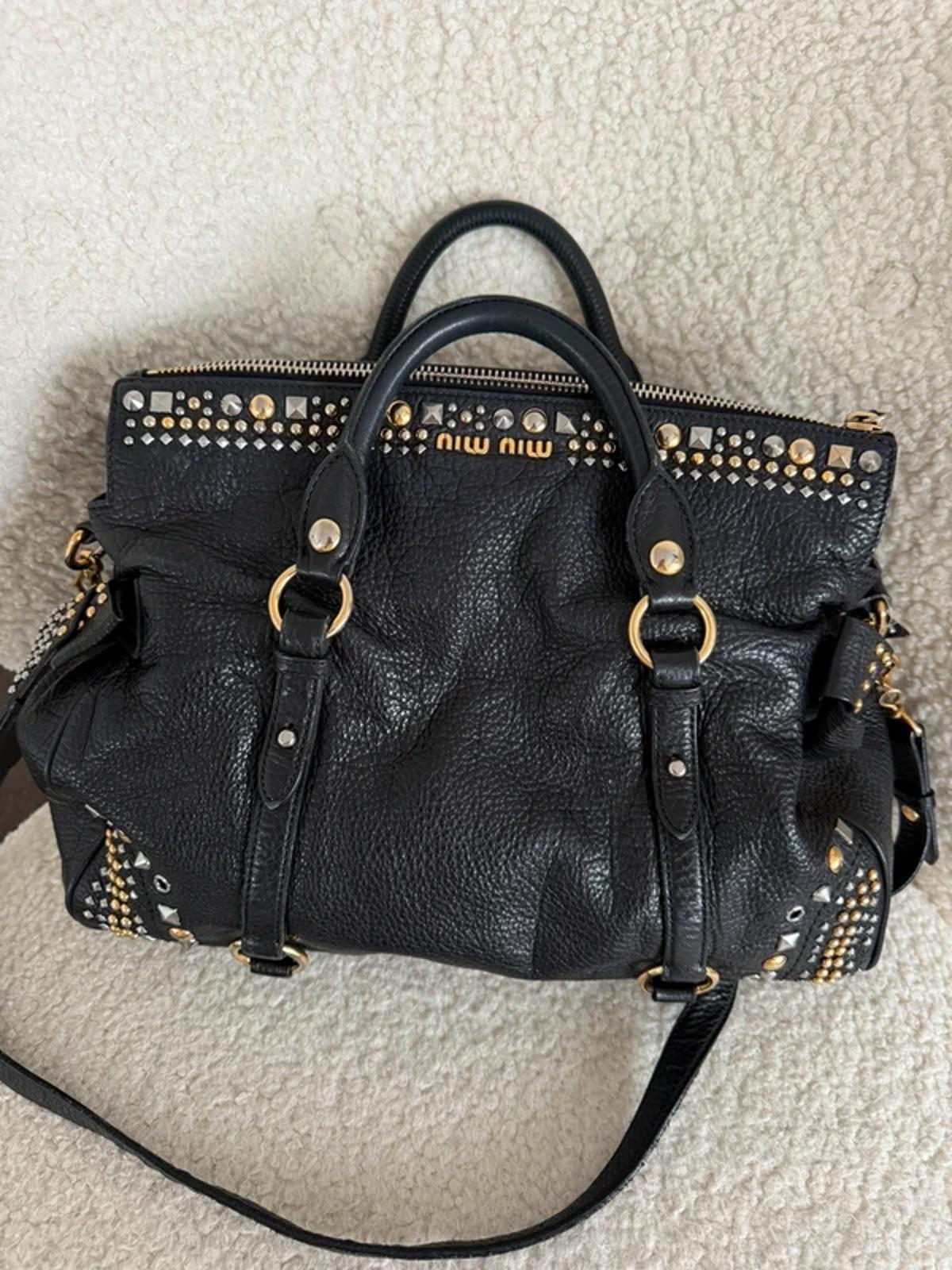 Miu Miu Vitello Lux Studded Bow Bag
